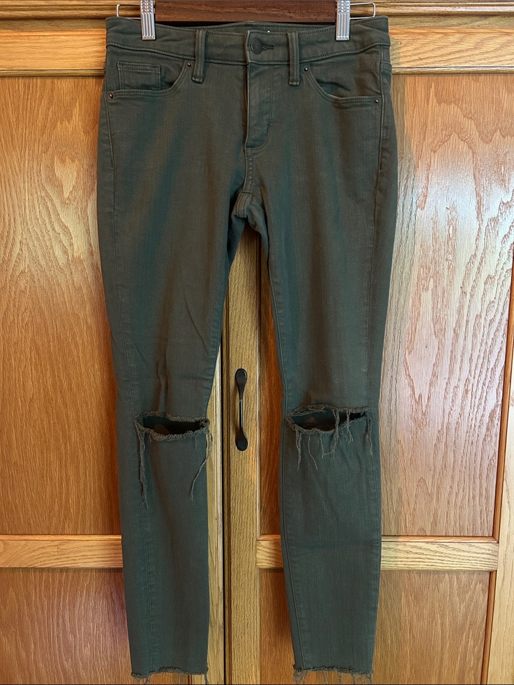 Universal Thread Olive Skinny Jeans with Knee Rips & Raw Hem